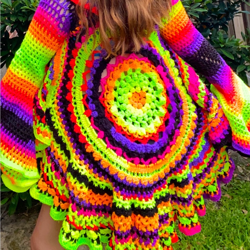 Blacklight/UV reactive crochet fairy cardigan